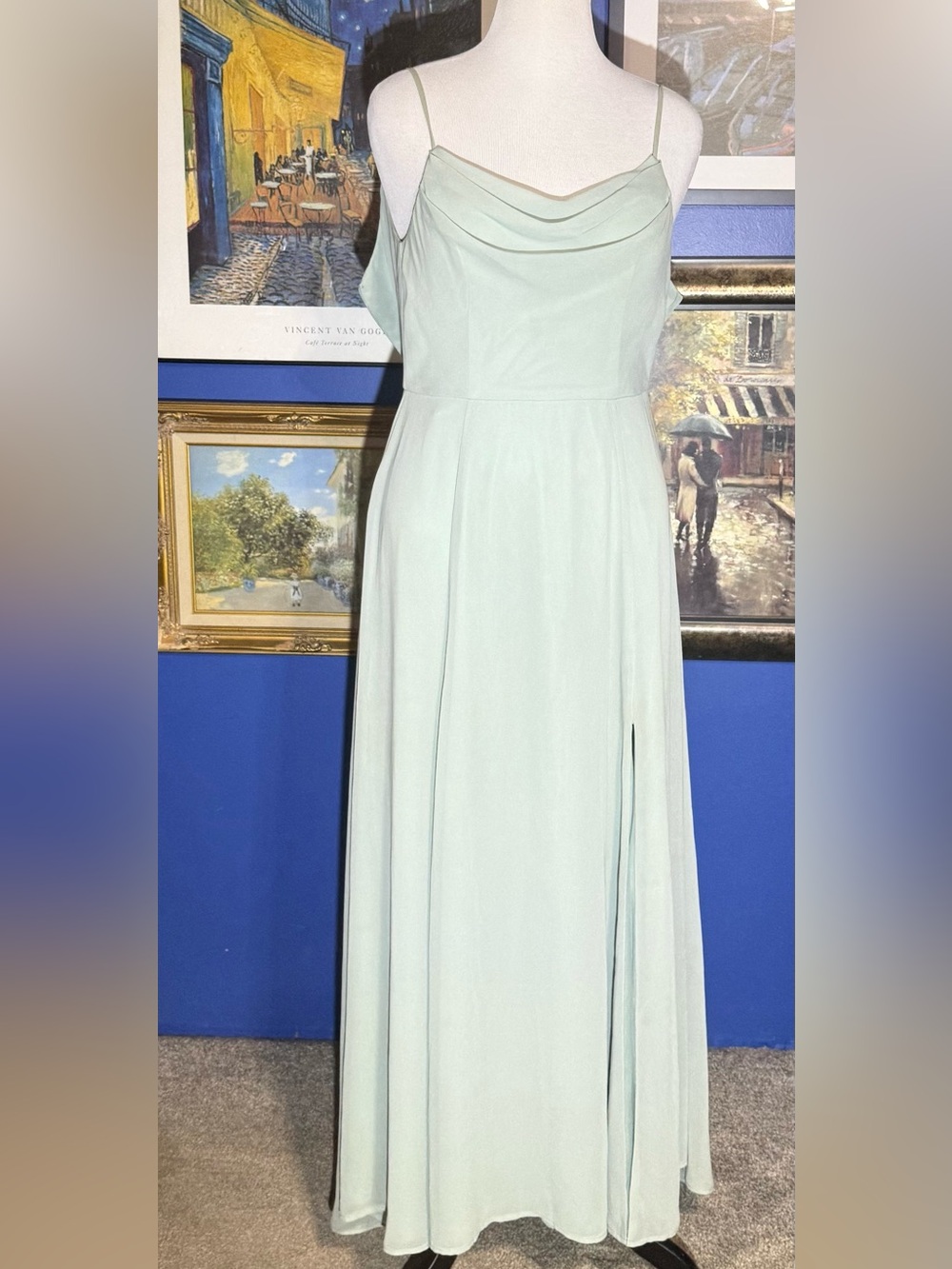 Elegant Cowl-Neck Mint Maxi Dress